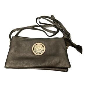 Michael Kors Gold Metallic Monogram Wristlet Clutch Bag Shoulder Strap